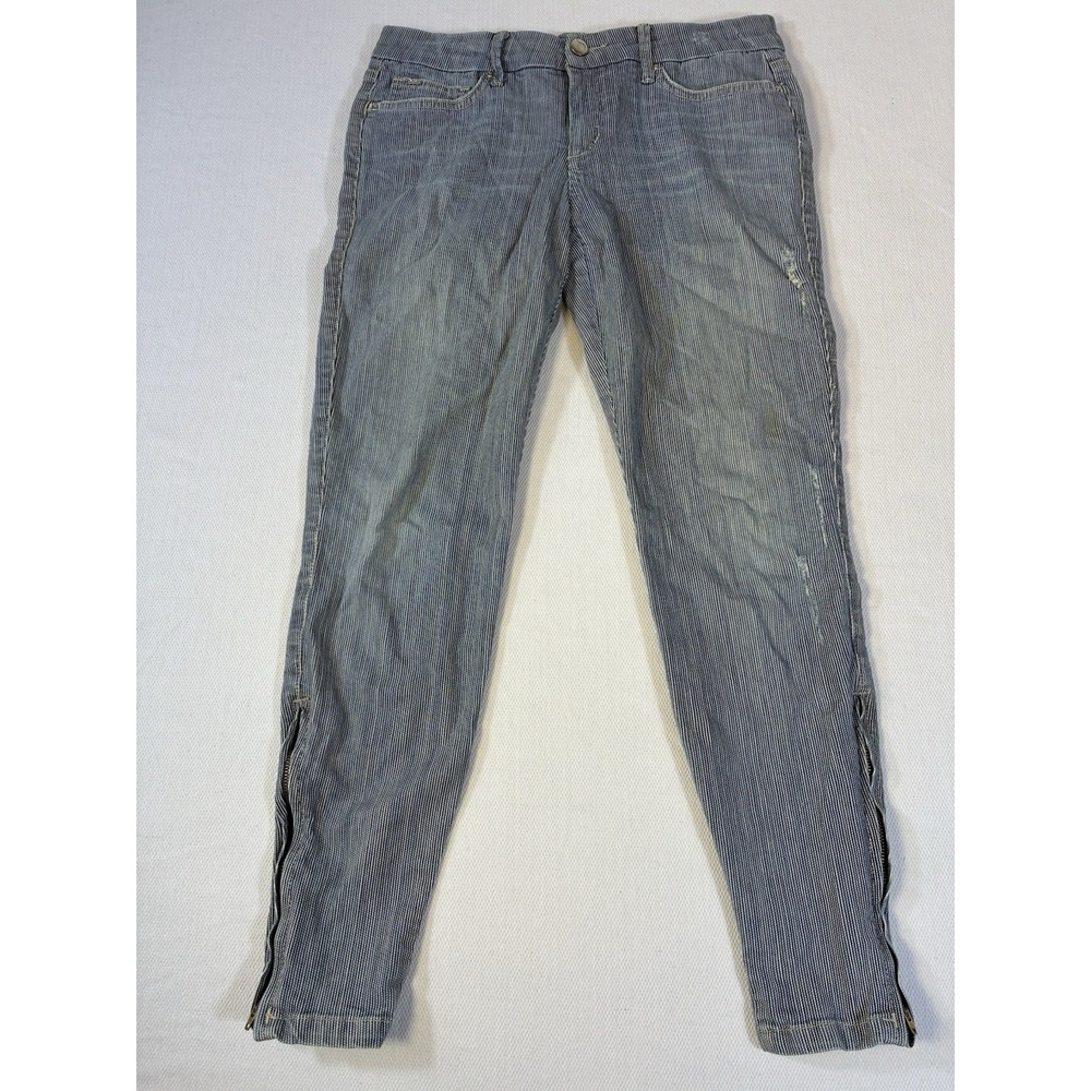 Joe's Jeans Ankle Zip Chelsea Railroad‎ Stripe Skinny Jeans Womens 28 Blue White